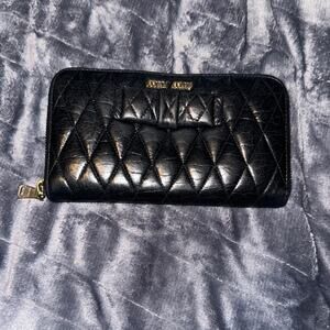 Miu Miu Black Quilted zip around Wallet with bow EUC